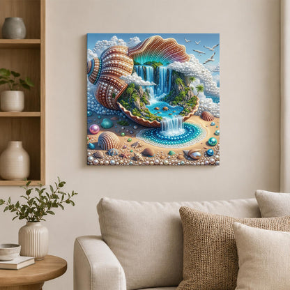 Island Paradise in a Giant Shell pearl painting – image 2