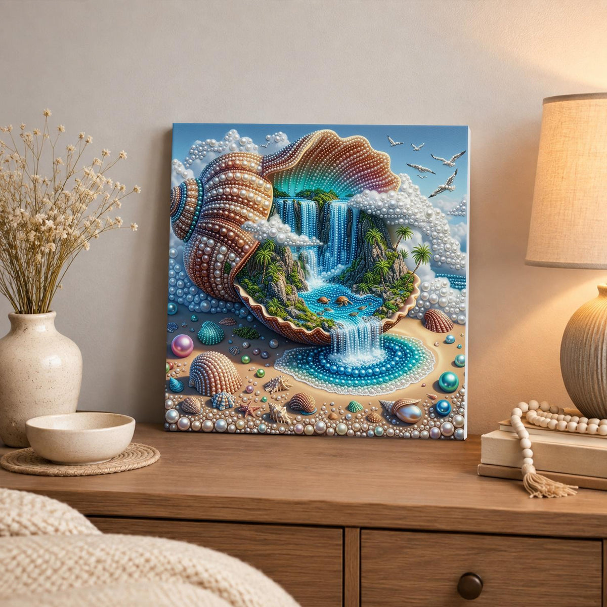 Island Paradise in a Giant Shell pearl painting – image 3