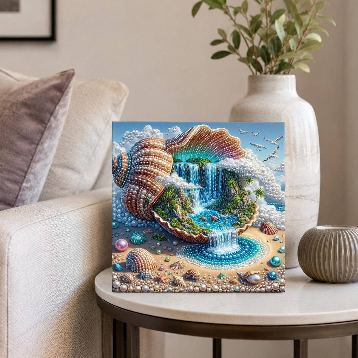 Island Paradise in a Giant Shell pearl painting – image 4