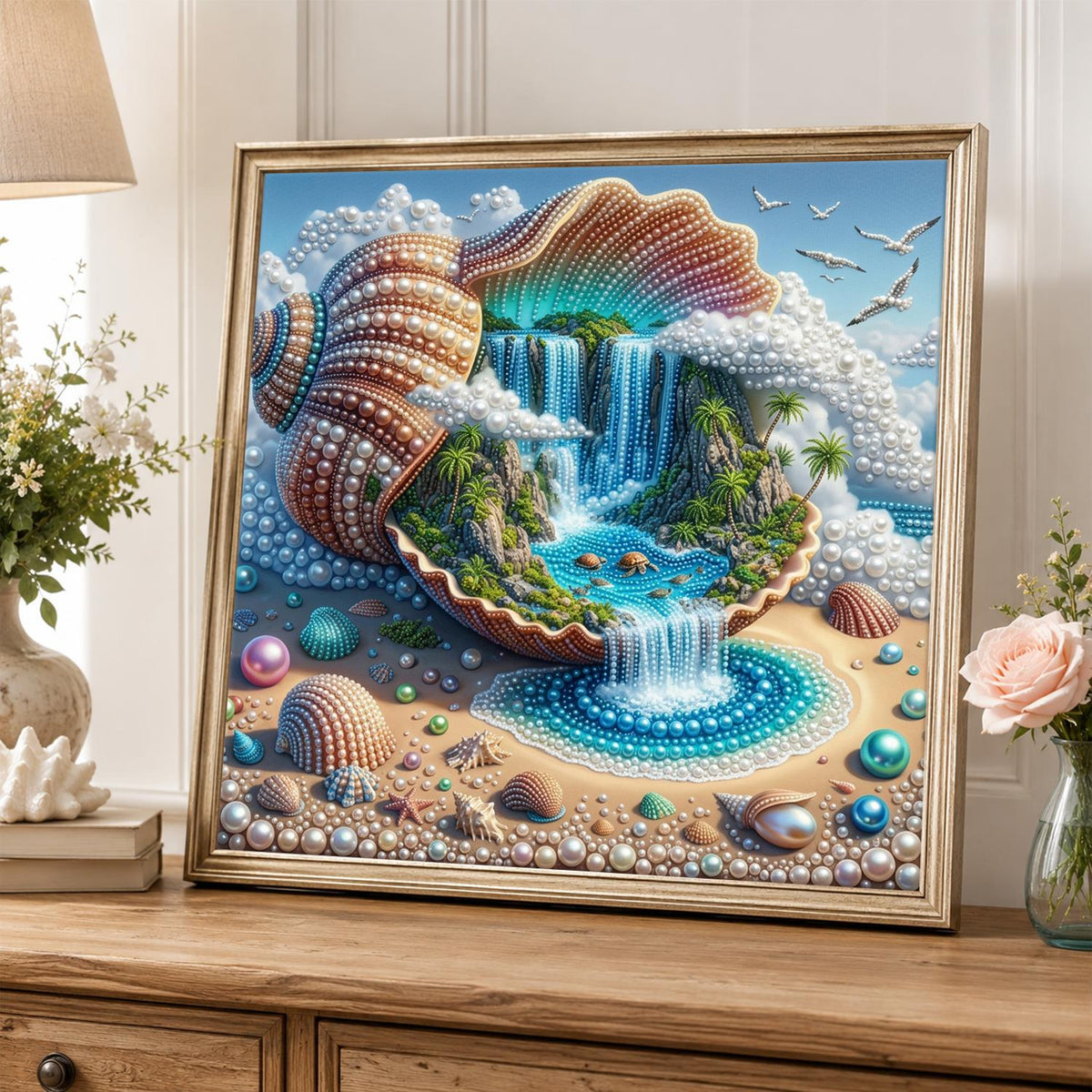Island Paradise in a Giant Shell pearl painting – image 5