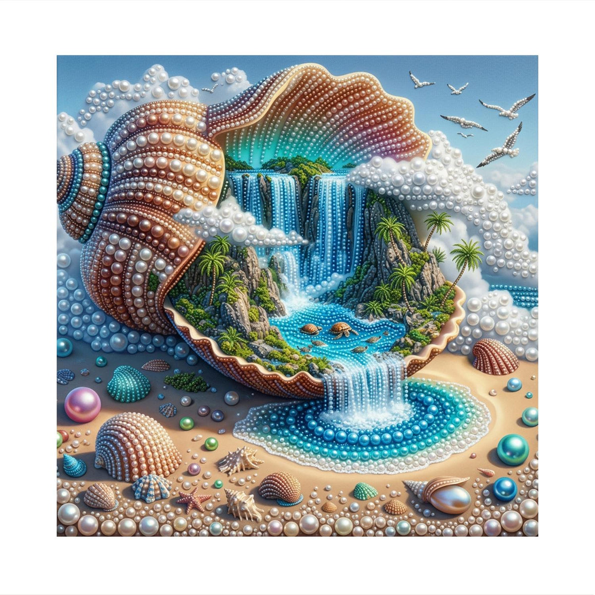 Island Paradise in a Giant Shell pearl painting – image 11
