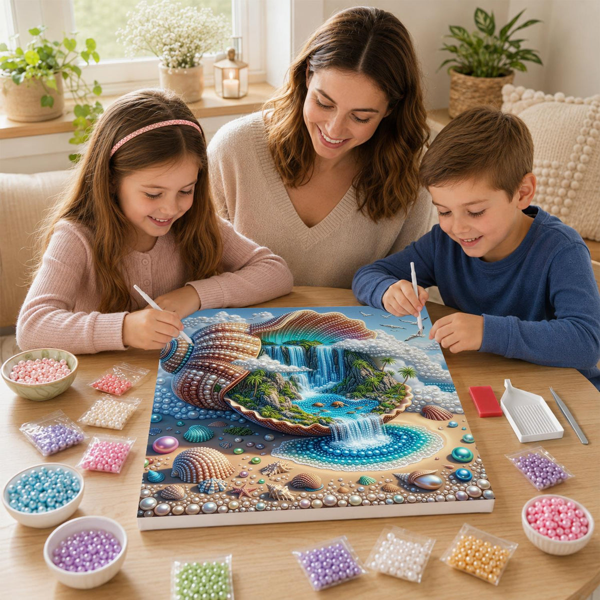 Island Paradise in a Giant Shell pearl painting – image 15