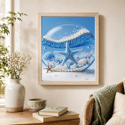 Blue Starfish in a Glass Dome pearl painting – image 4