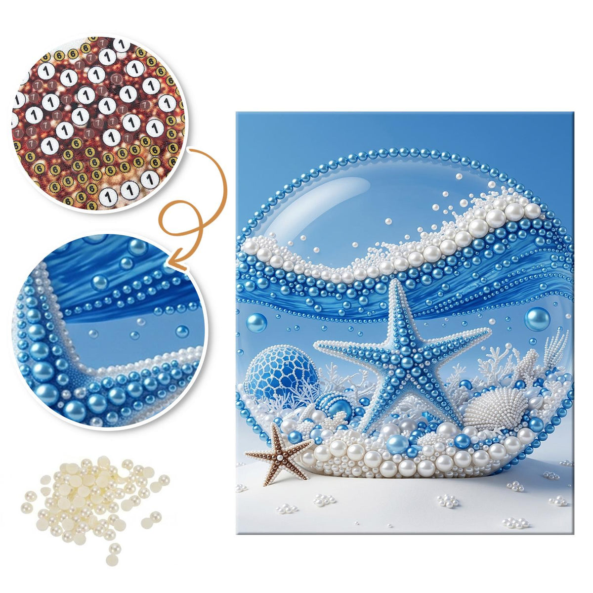 Blue Starfish in a Glass Dome pearl painting – image 6