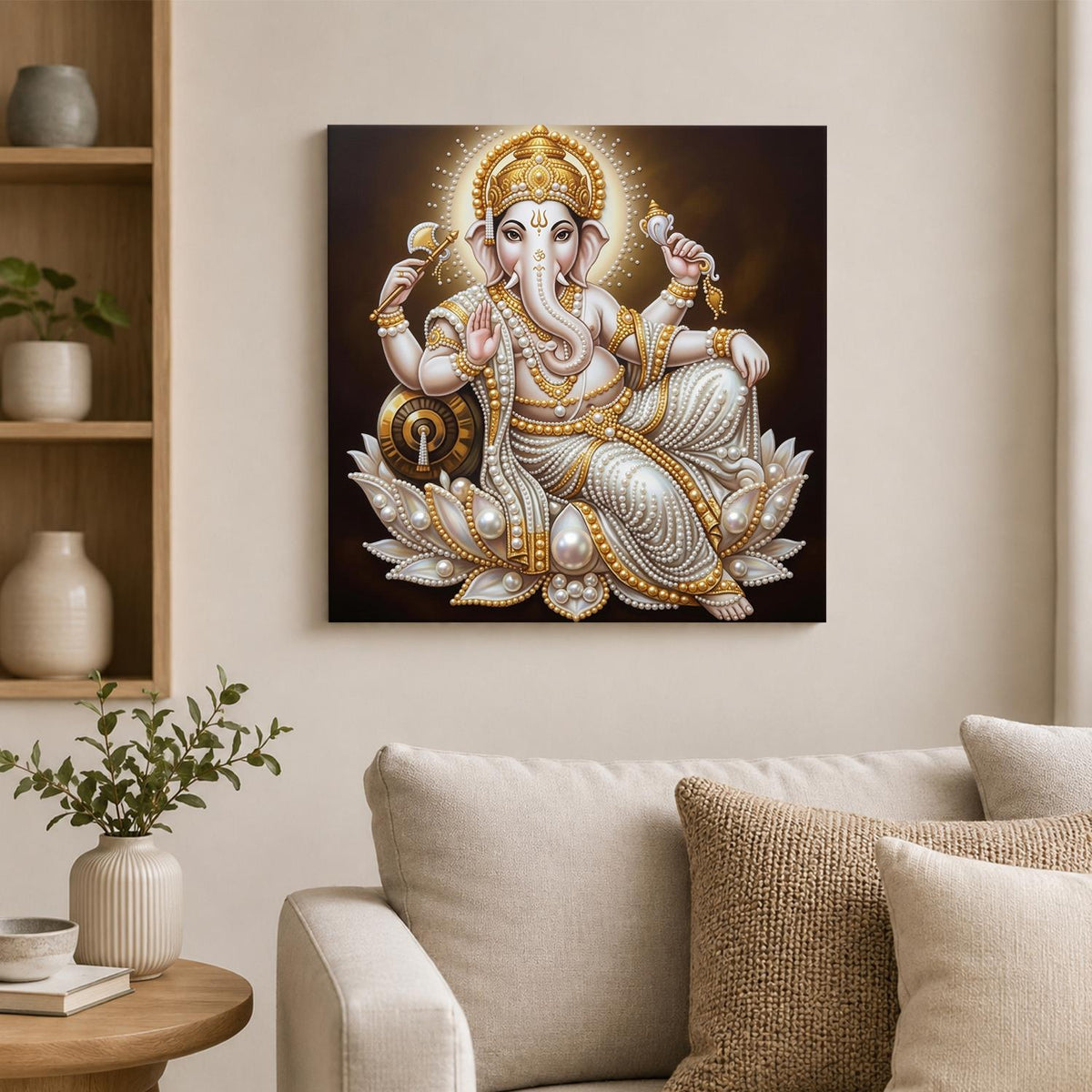 Lord Ganesha Seated in Gold pearl painting – image 2