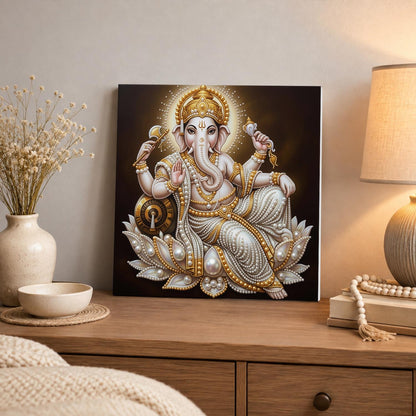 Lord Ganesha Seated in Gold pearl painting – image 3