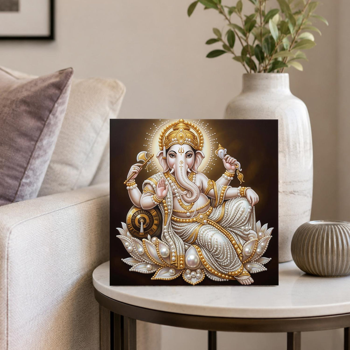 Lord Ganesha Seated in Gold pearl painting – image 4