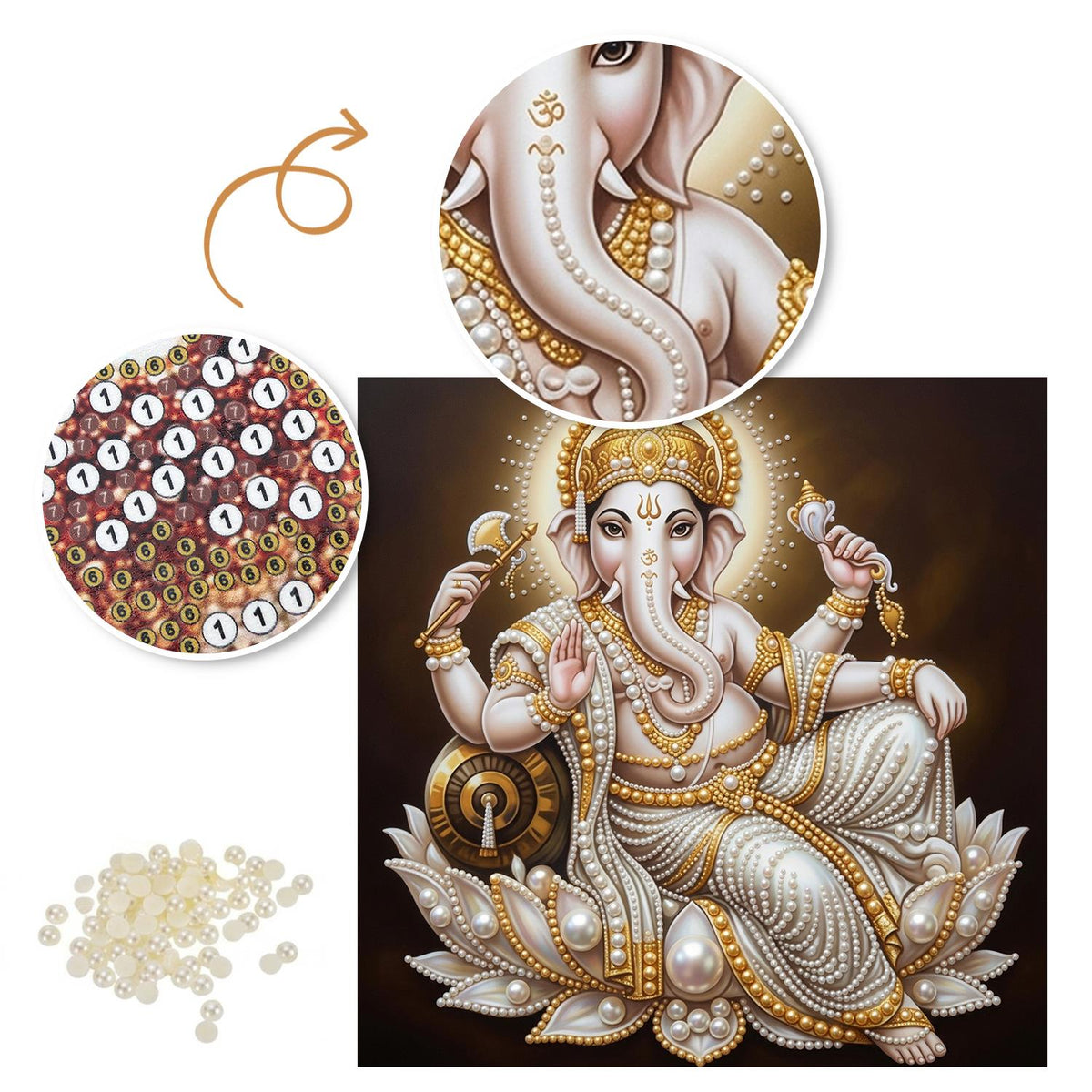 Lord Ganesha Seated in Gold pearl painting – image 6