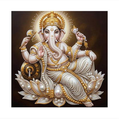 Lord Ganesha Seated in Gold pearl painting – image 11