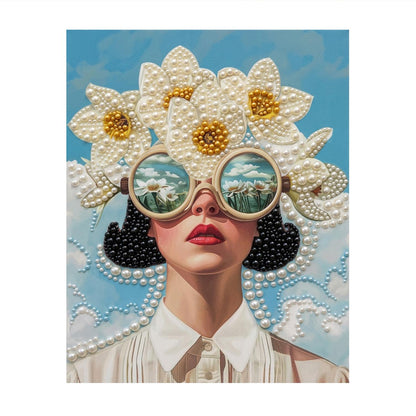 Daisy-Crowned Lady in Round Shades pearl painting – image 11