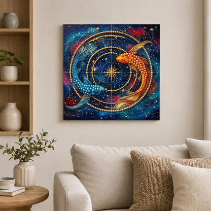 Koi Circling a Golden Astrolabe pearl painting – image 2