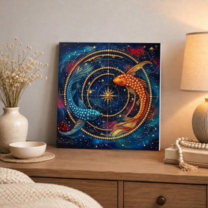 Koi Circling a Golden Astrolabe pearl painting – image 3