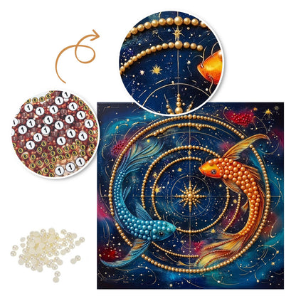 Koi Circling a Golden Astrolabe pearl painting – image 6