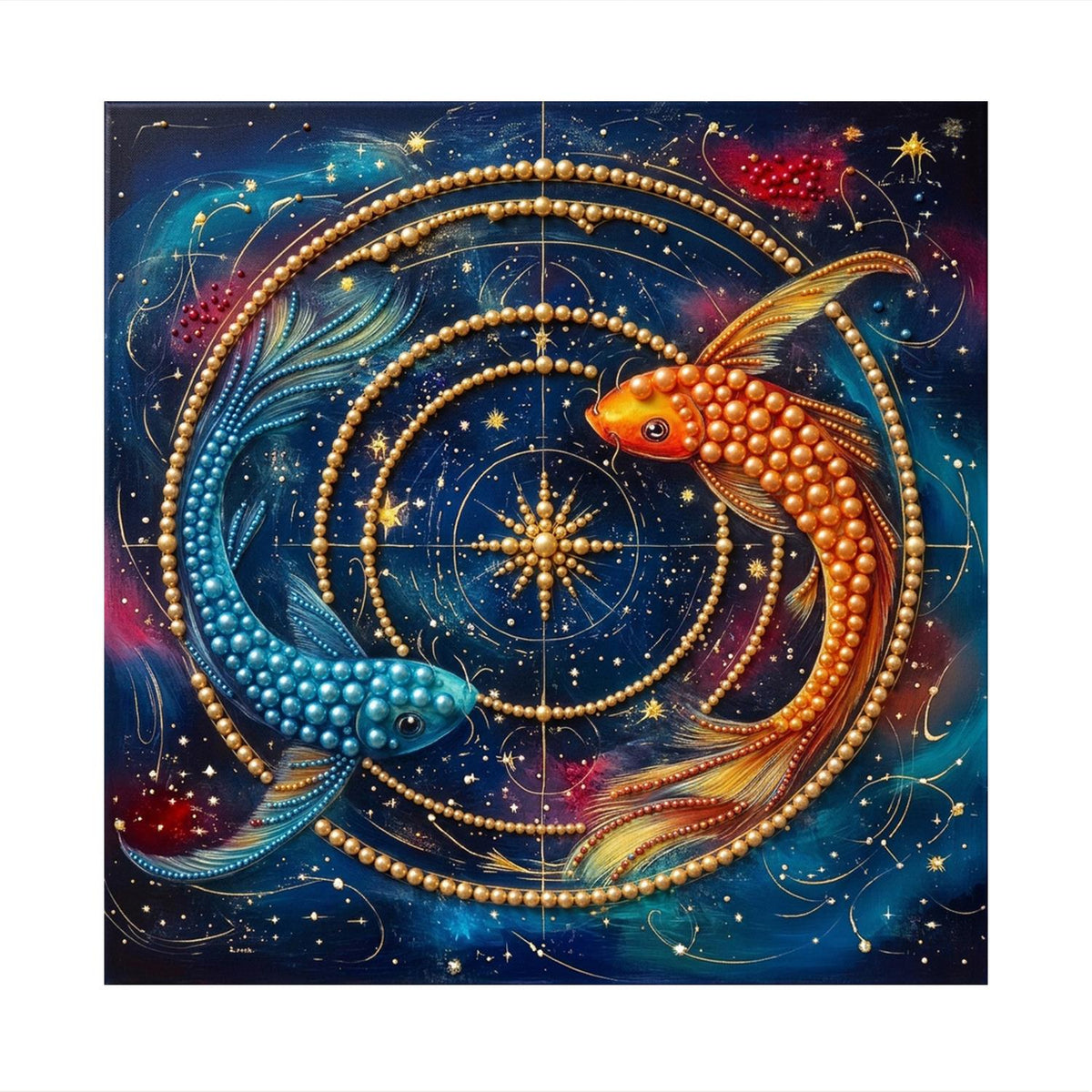 Koi Circling a Golden Astrolabe pearl painting – image 11