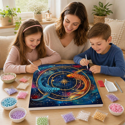 Koi Circling a Golden Astrolabe pearl painting – image 15