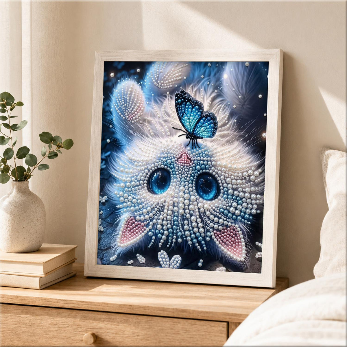 Butterfly-Topped Fluffy Kitten pearl painting – image 2