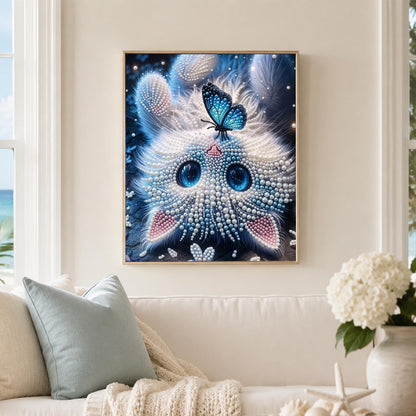 Butterfly-Topped Fluffy Kitten pearl painting – image 3