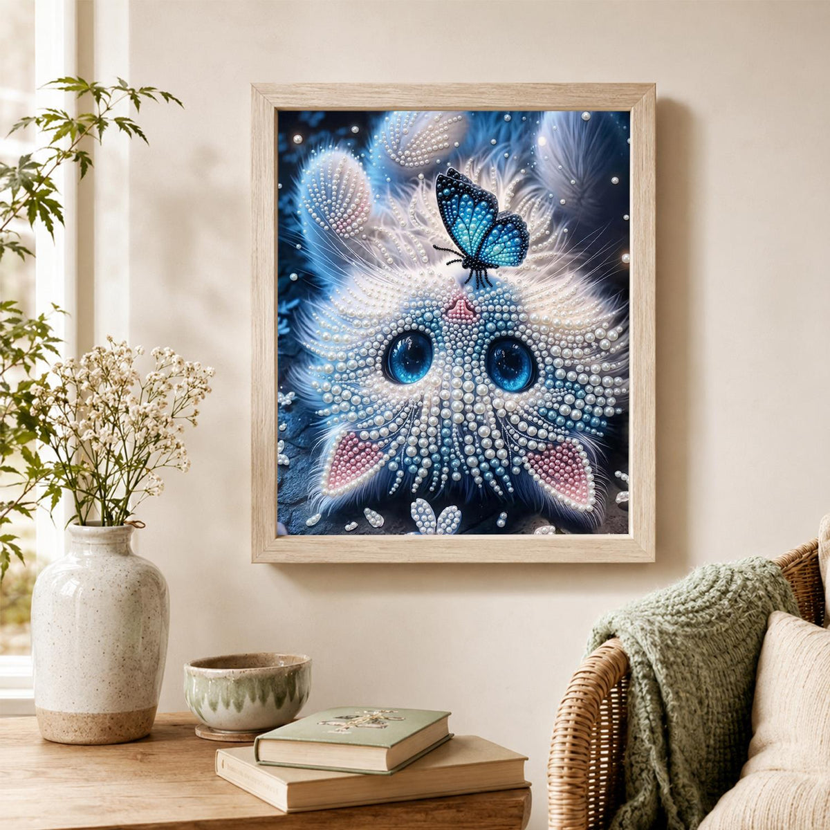 Butterfly-Topped Fluffy Kitten pearl painting – image 4
