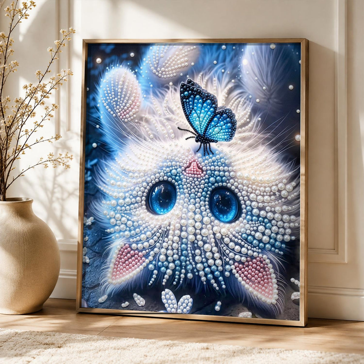 Butterfly-Topped Fluffy Kitten pearl painting – image 5