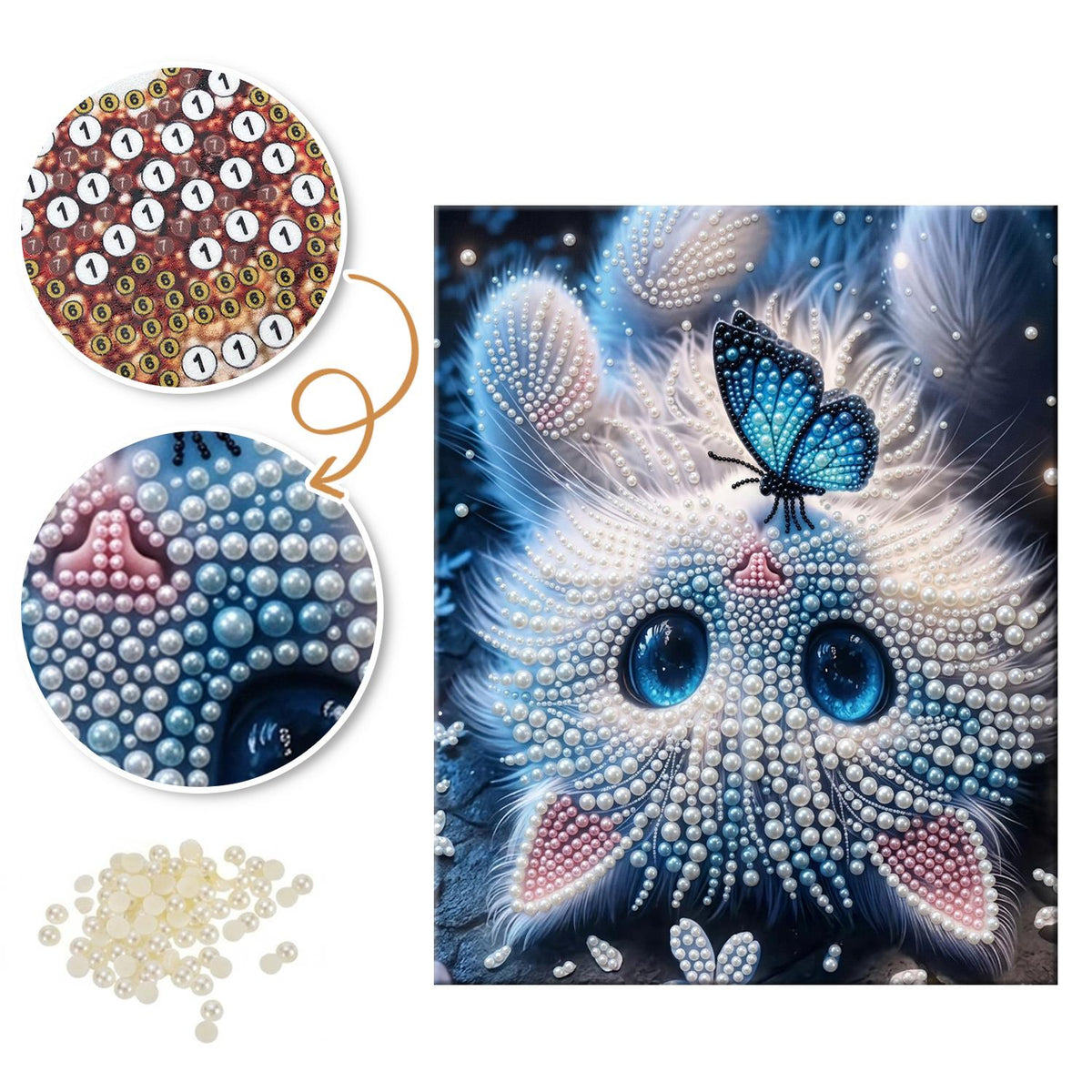 Butterfly-Topped Fluffy Kitten pearl painting – image 6