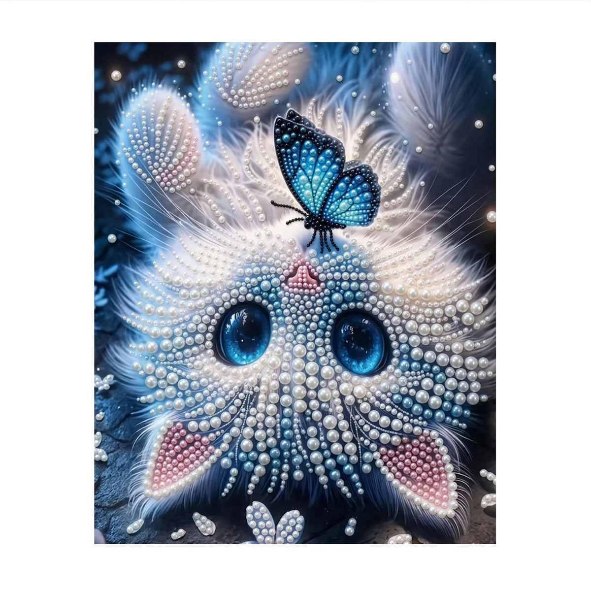 Butterfly-Topped Fluffy Kitten pearl painting – image 11
