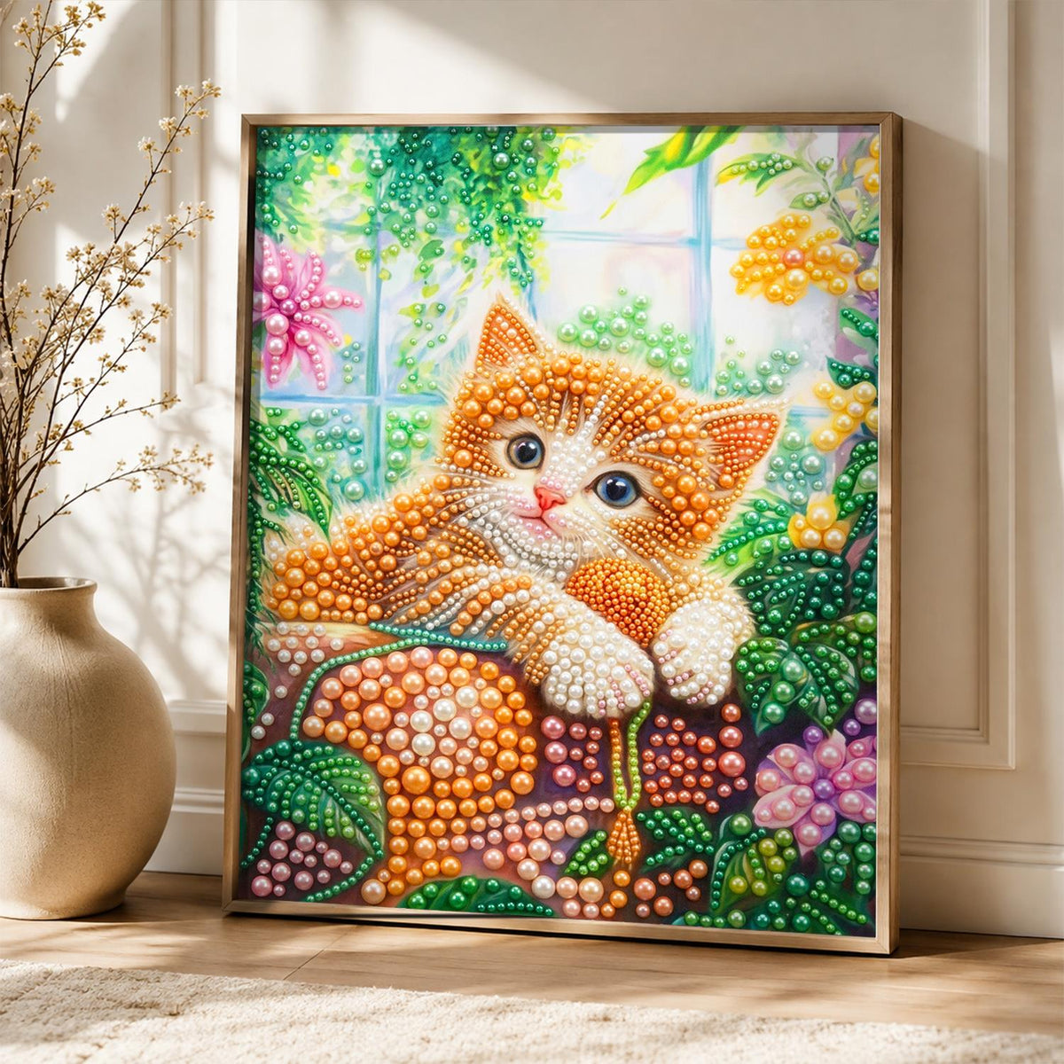 Ginger Kitten on a Mossy Ledge pearl painting – image 5