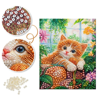 Ginger Kitten on a Mossy Ledge pearl painting – image 6