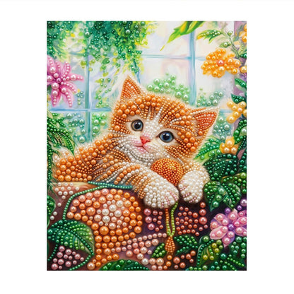 Ginger Kitten on a Mossy Ledge pearl painting – image 11