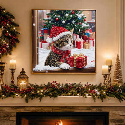 Tabby Cat by the Christmas Window pearl painting – image 3