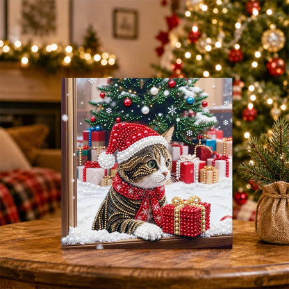 Tabby Cat by the Christmas Window pearl painting – image 5
