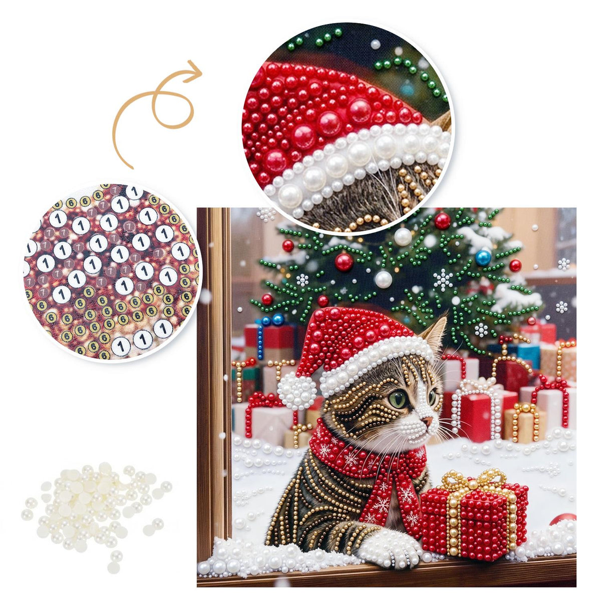 Tabby Cat by the Christmas Window pearl painting – image 6