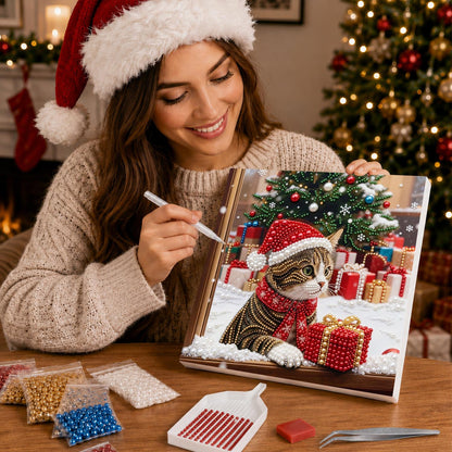 Tabby Cat by the Christmas Window pearl painting – image 16