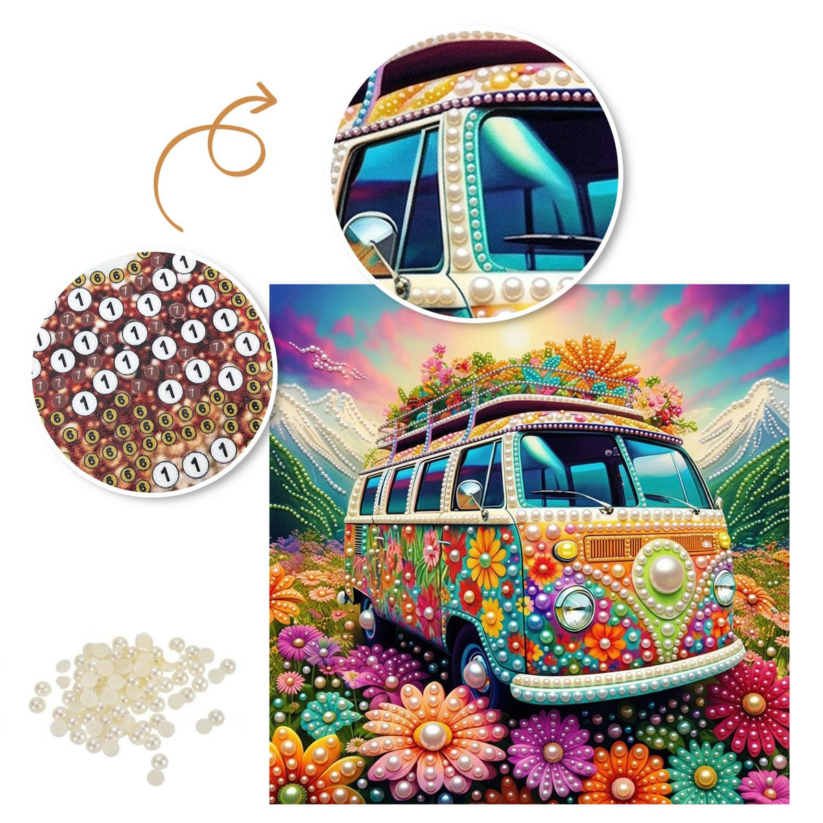 Flower Power Camper Van pearl painting – image 6
