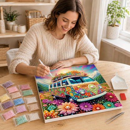 Flower Power Camper Van pearl painting – image 16