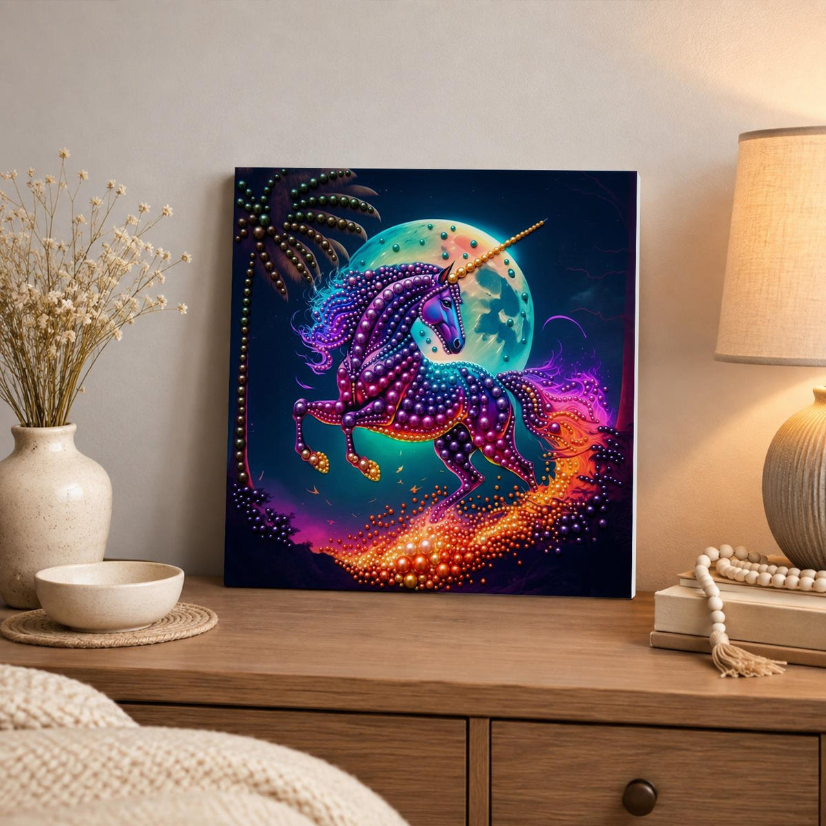 Violet Unicorn Racing the Moon pearl painting – image 3