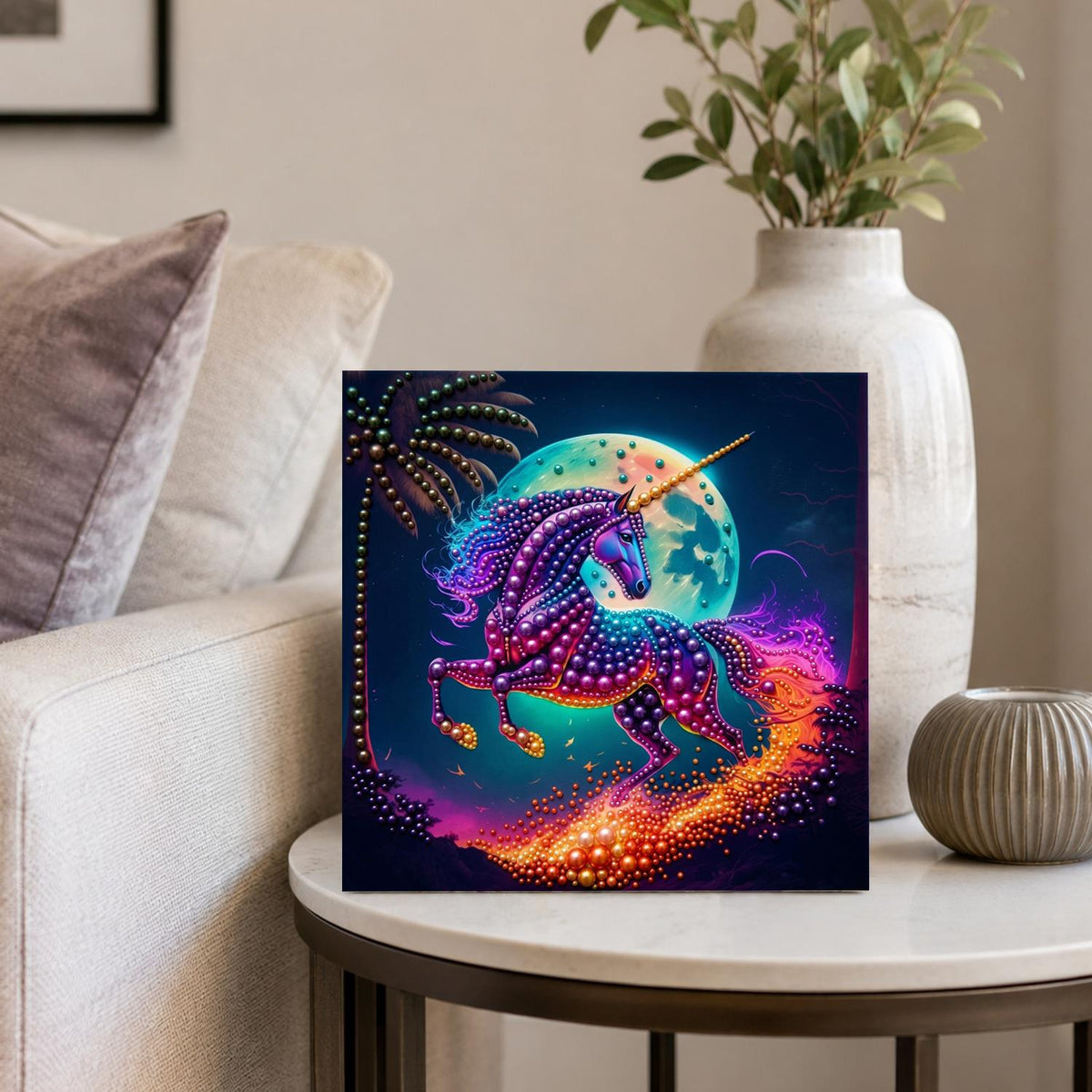 Violet Unicorn Racing the Moon pearl painting – image 4