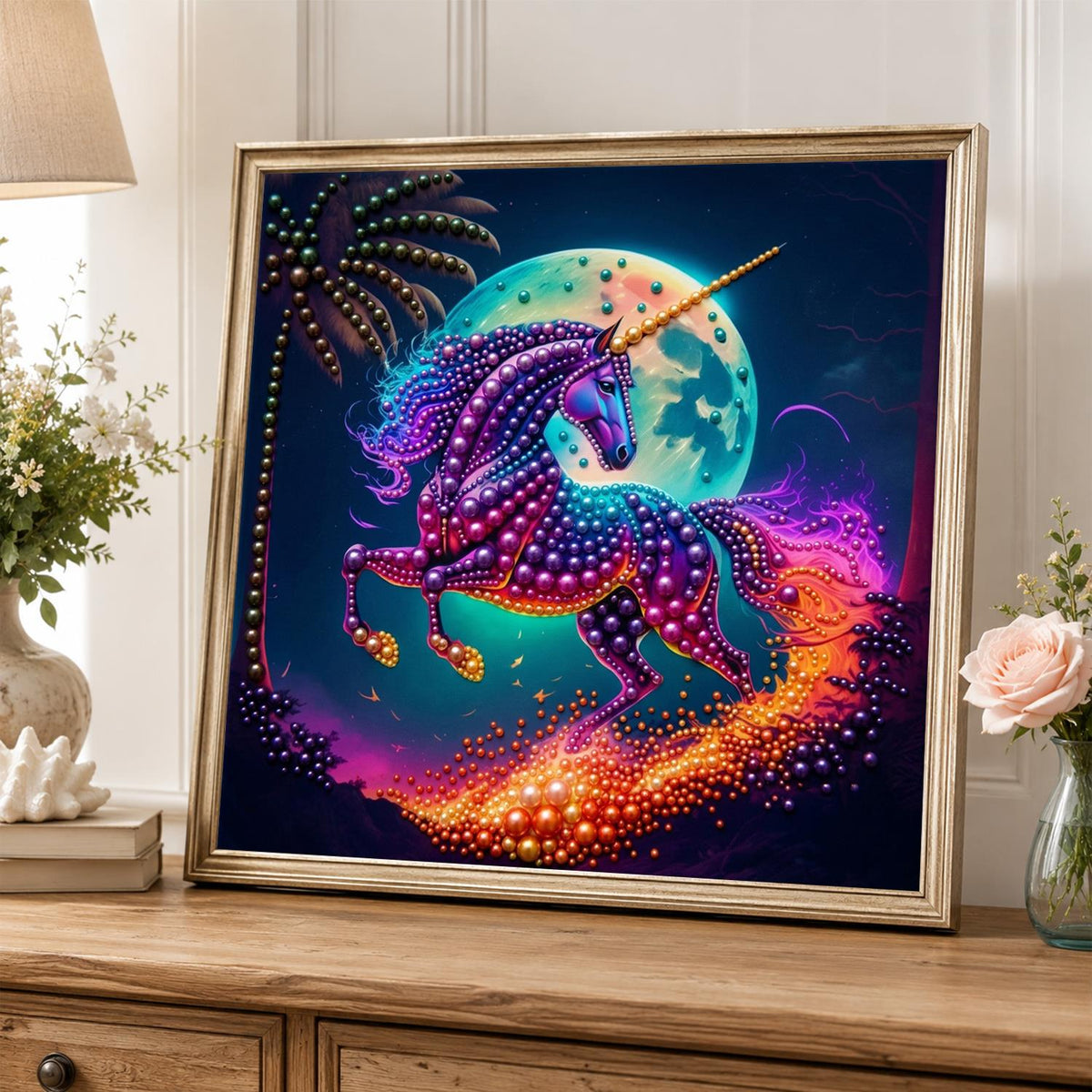 Violet Unicorn Racing the Moon pearl painting – image 5