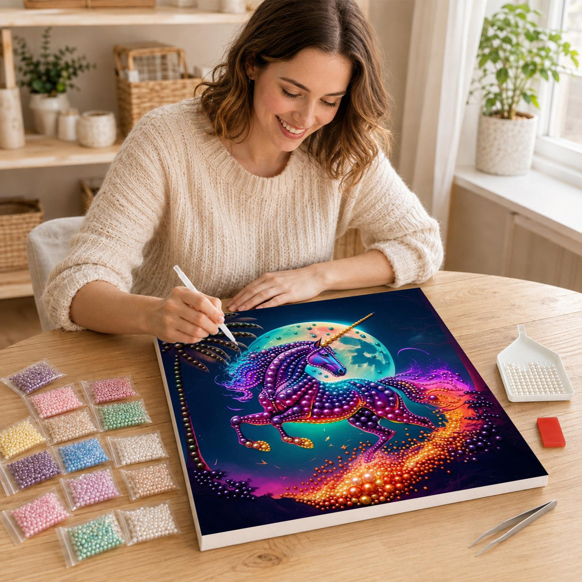 Violet Unicorn Racing the Moon pearl painting – image 16