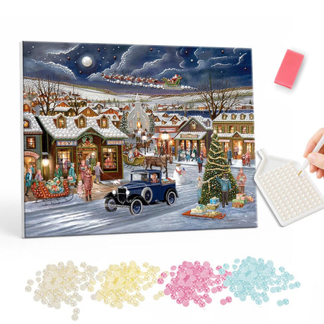 Pearl Winter Village Christmas Scene pearl painting – image 1