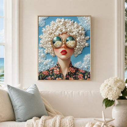 Cloud-Haired Lady in Big Shades pearl painting – image 3