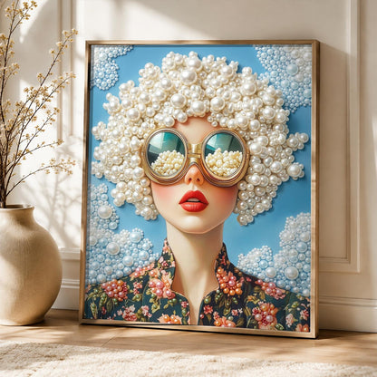 Cloud-Haired Lady in Big Shades pearl painting – image 5