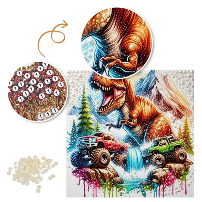 Dinosaur Rumble at the Waterfall pearl painting – image 6