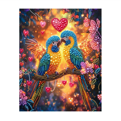 Macaw Sweethearts Under Red Hearts pearl painting – image 11