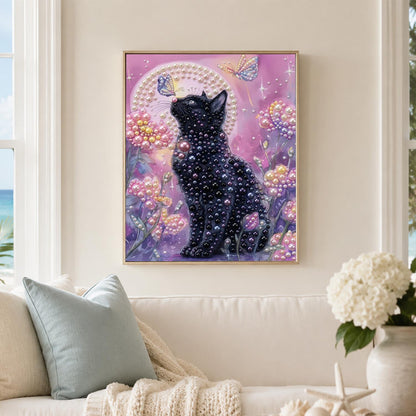 Midnight Kitty in Pink Blossoms pearl painting – image 3