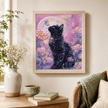 Midnight Kitty in Pink Blossoms pearl painting – image 4