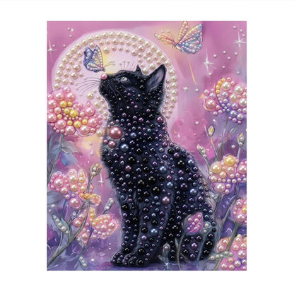 Midnight Kitty in Pink Blossoms pearl painting – image 11