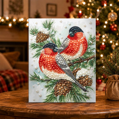Bullfinch Pair on Pine Cones pearl painting – image 5