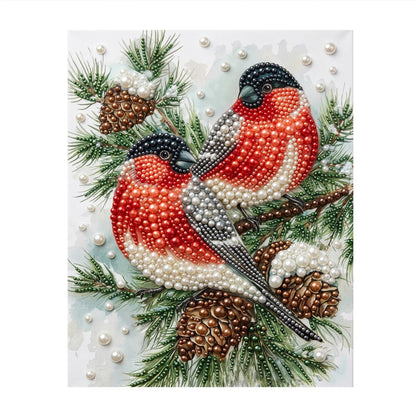 Bullfinch Pair on Pine Cones pearl painting – image 11