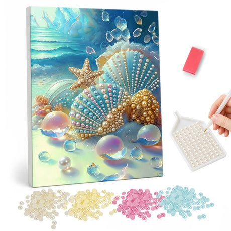 Seashell and Starfish pearl painting – image 1