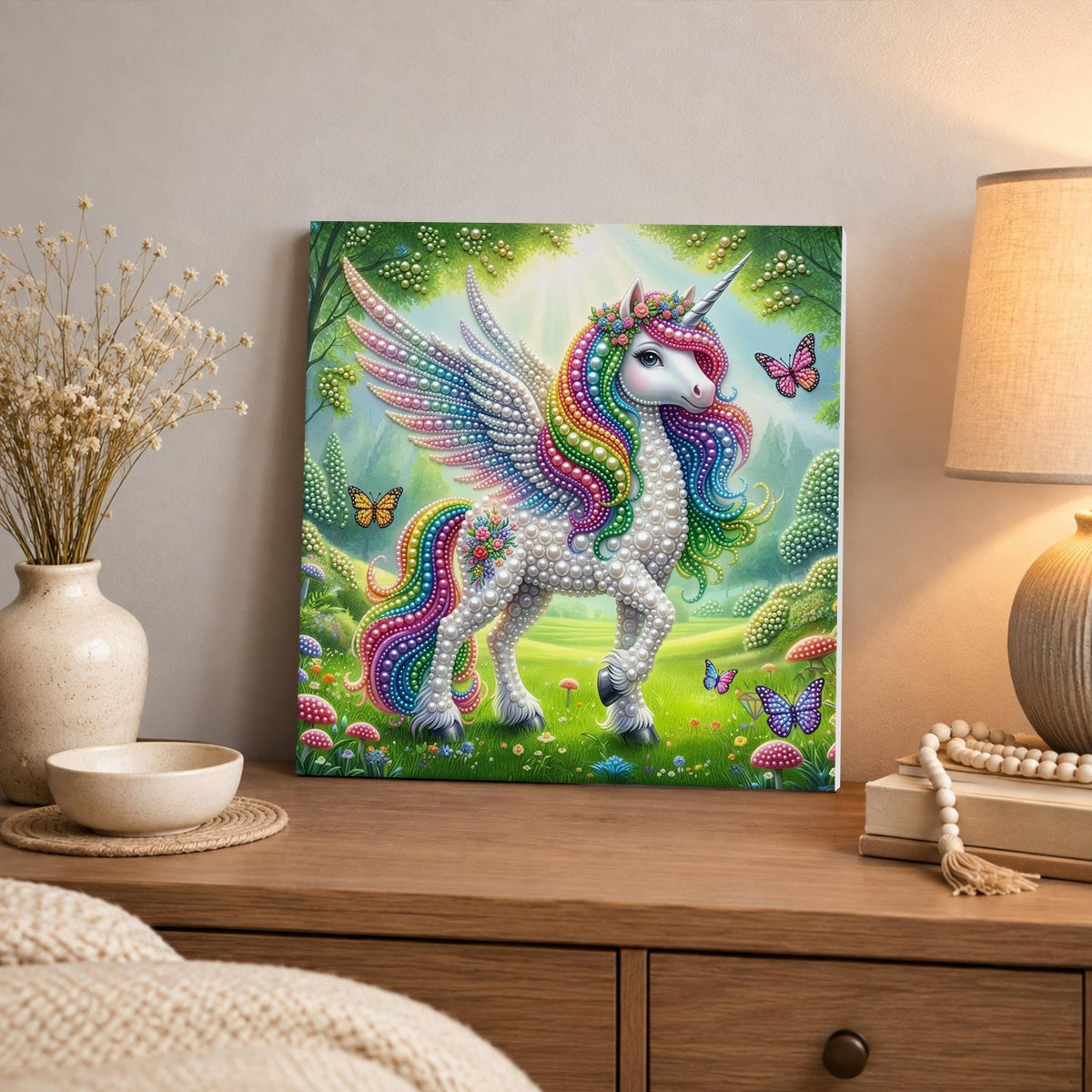 Unicorn in a Sunny Mushroom Glade pearl painting – image 3
